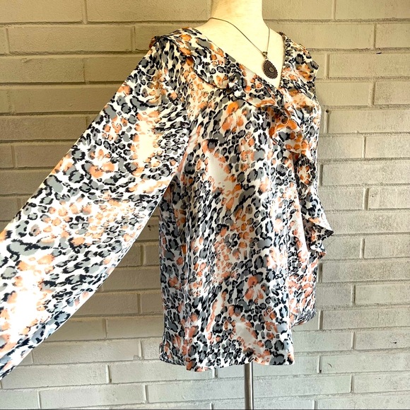 Kori Tops - Silky Soft Grey and Pink Animal Print Blouse NWOT